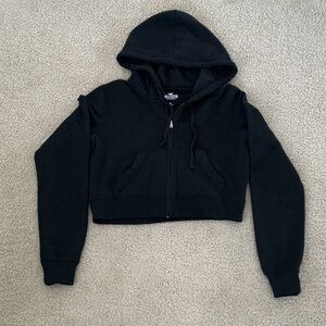 Hollister Cropped Black Women’s Zip-Front Fleece Hoodie - Size M